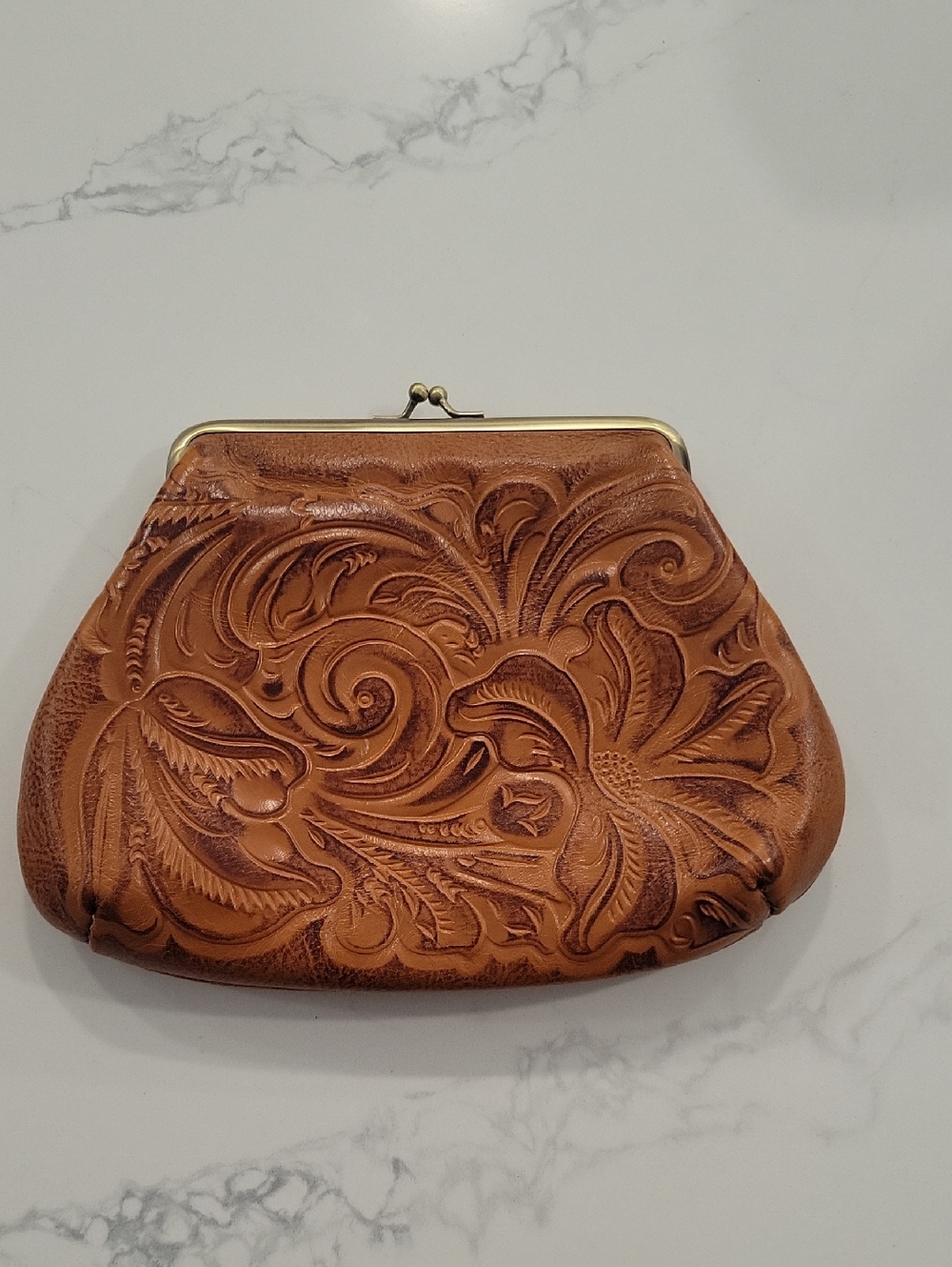Patricia Nash Leather Tooled Floral Coin Purse - Tan